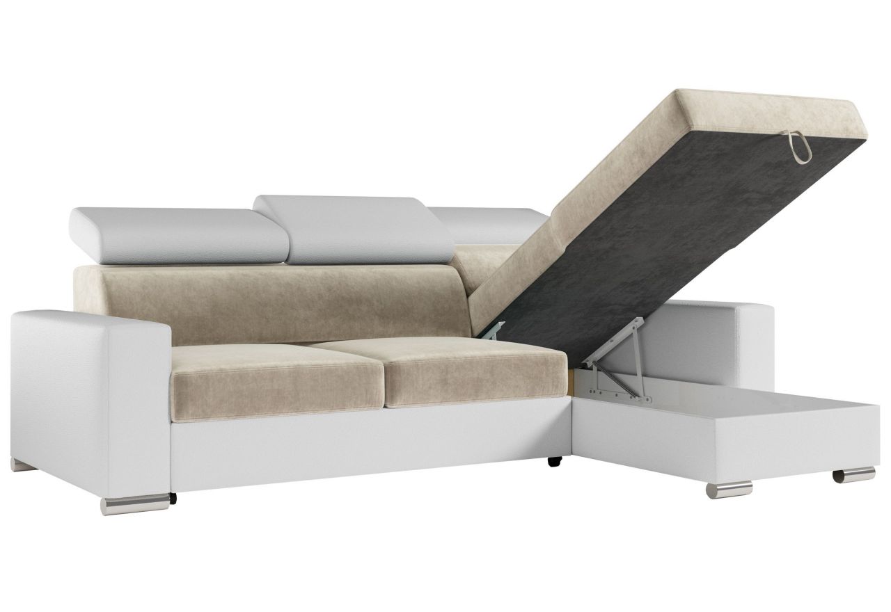 Narożnik FOX L - uniwersalny - beżowy, biały, welwet, ekoskóra