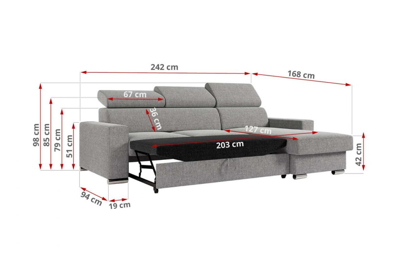 Narożnik FOX L - uniwersalny - jasnoszary, struktura