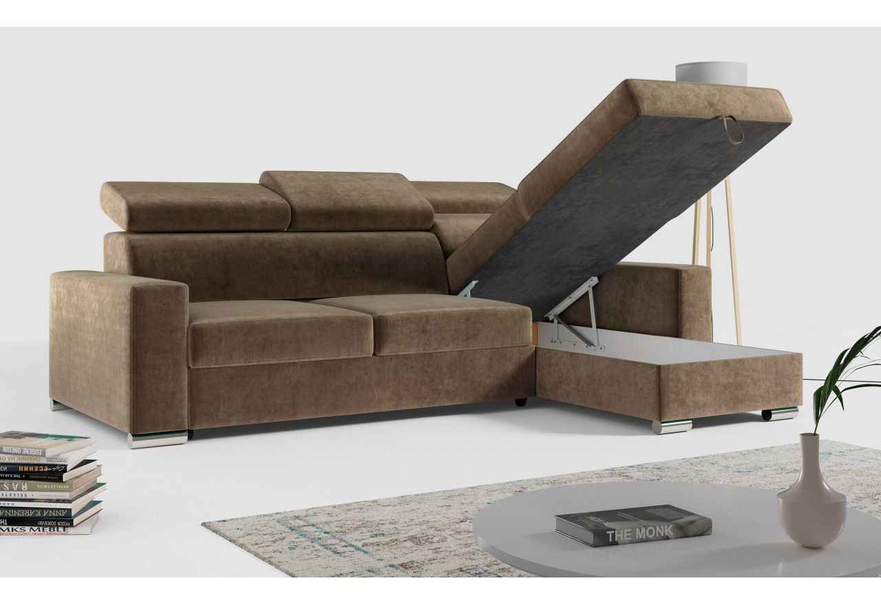 Narożnik FOX L - uniwersalny - brązowy, welwet