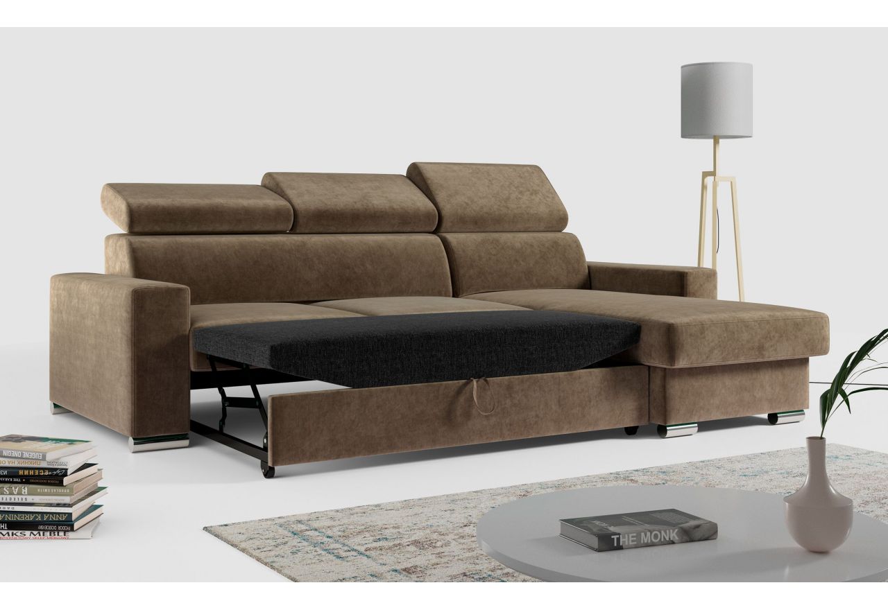 Narożnik FOX L - uniwersalny - brązowy, welwet