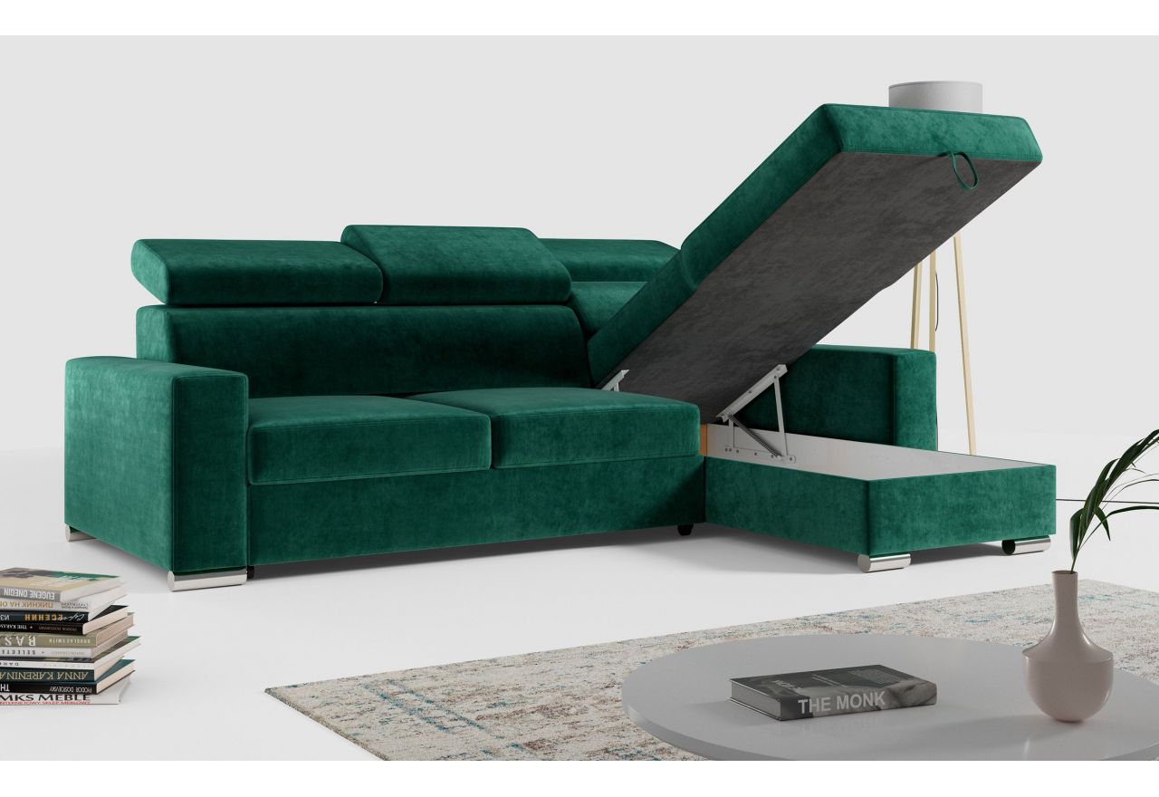 Narożnik FOX L - uniwersalny - ciemnozielony, welwet