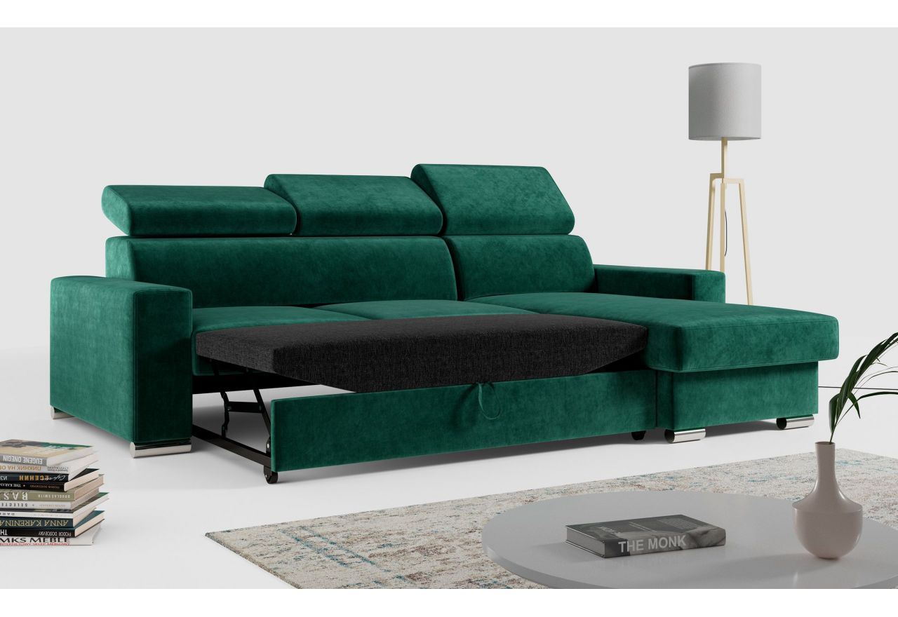 Narożnik FOX L - uniwersalny - ciemnozielony, welwet