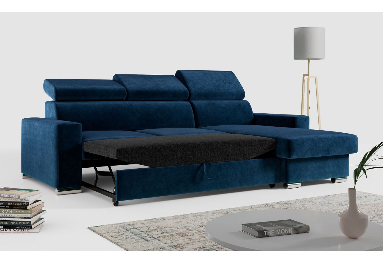 Narożnik FOX L - uniwersalny - ciemnoniebieski, welwet