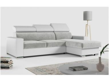 Narożnik FOX L - uniwersalny - jasnoszary, biały, welwet, ekoskóra