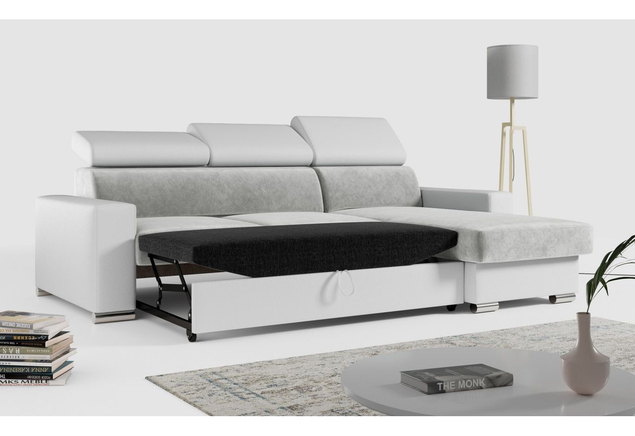 Narożnik FOX L - uniwersalny - jasnoszary, biały, welwet, ekoskóra