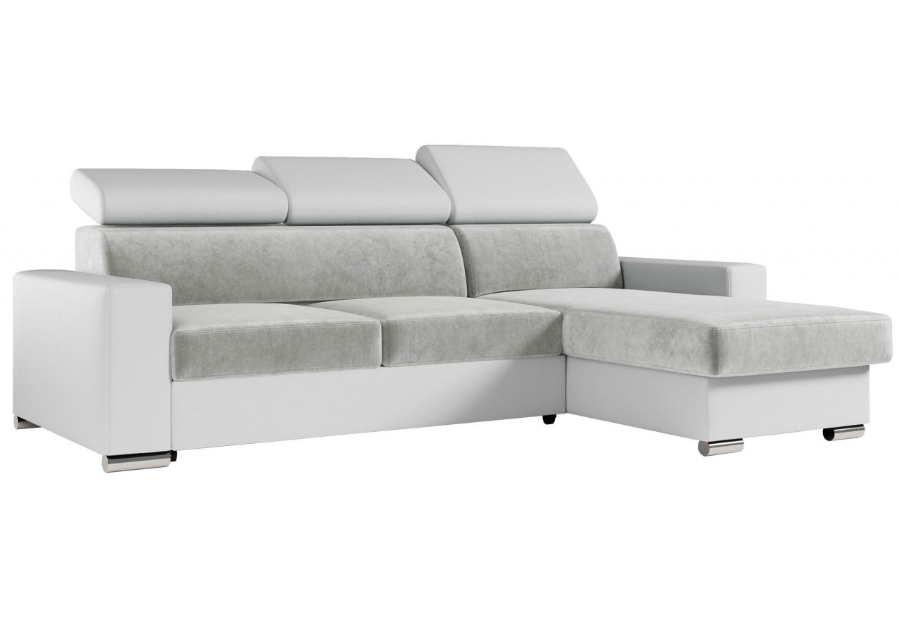 Narożnik FOX L - uniwersalny - jasnoszary, biały, welwet, ekoskóra