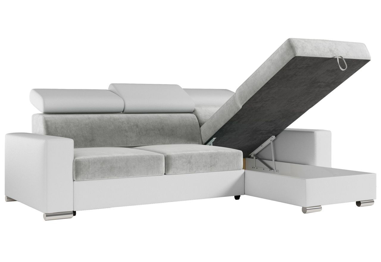 Narożnik FOX L - uniwersalny - jasnoszary, biały, welwet, ekoskóra