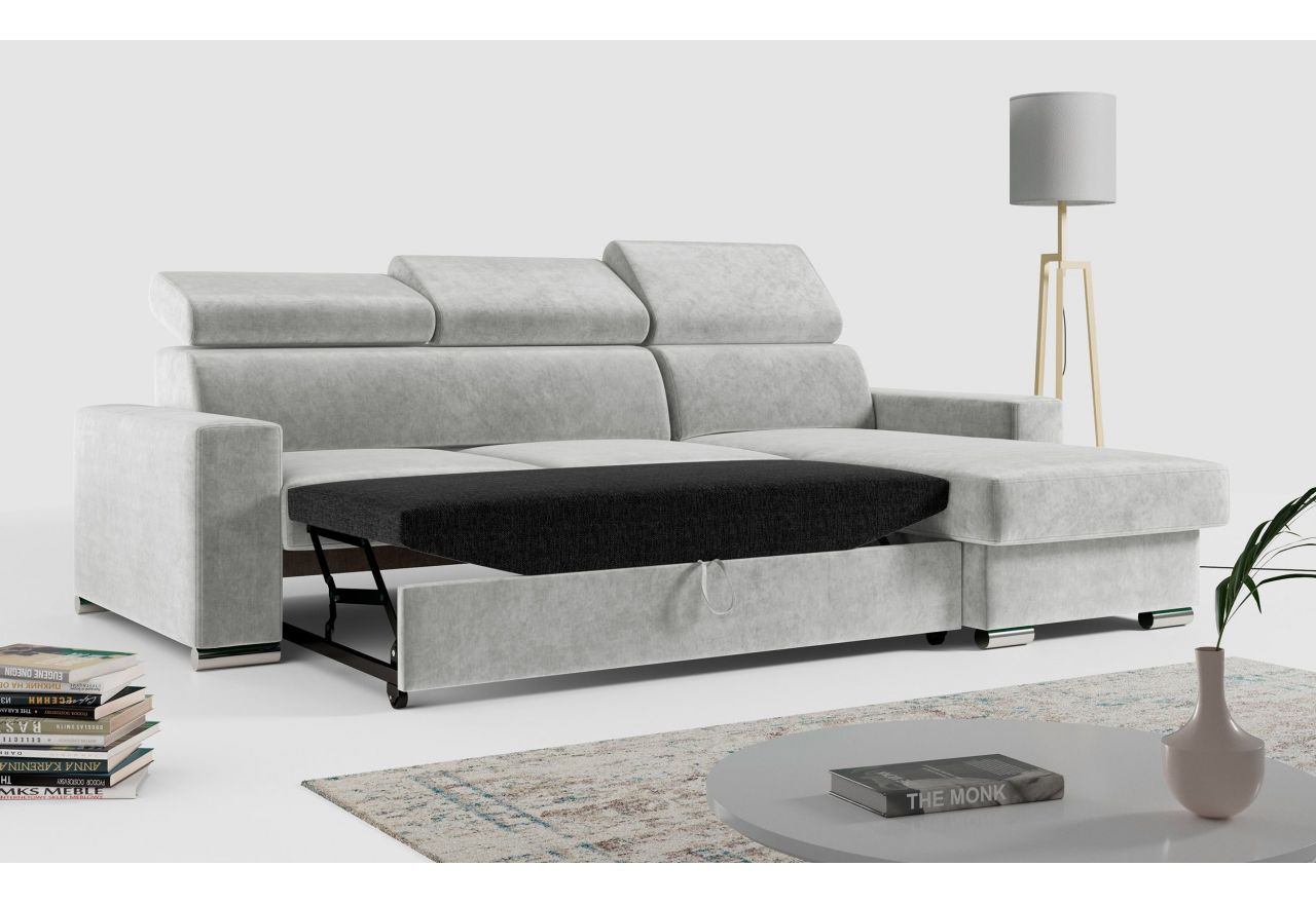 Narożnik FOX L - uniwersalny - jasnoszary, welwet