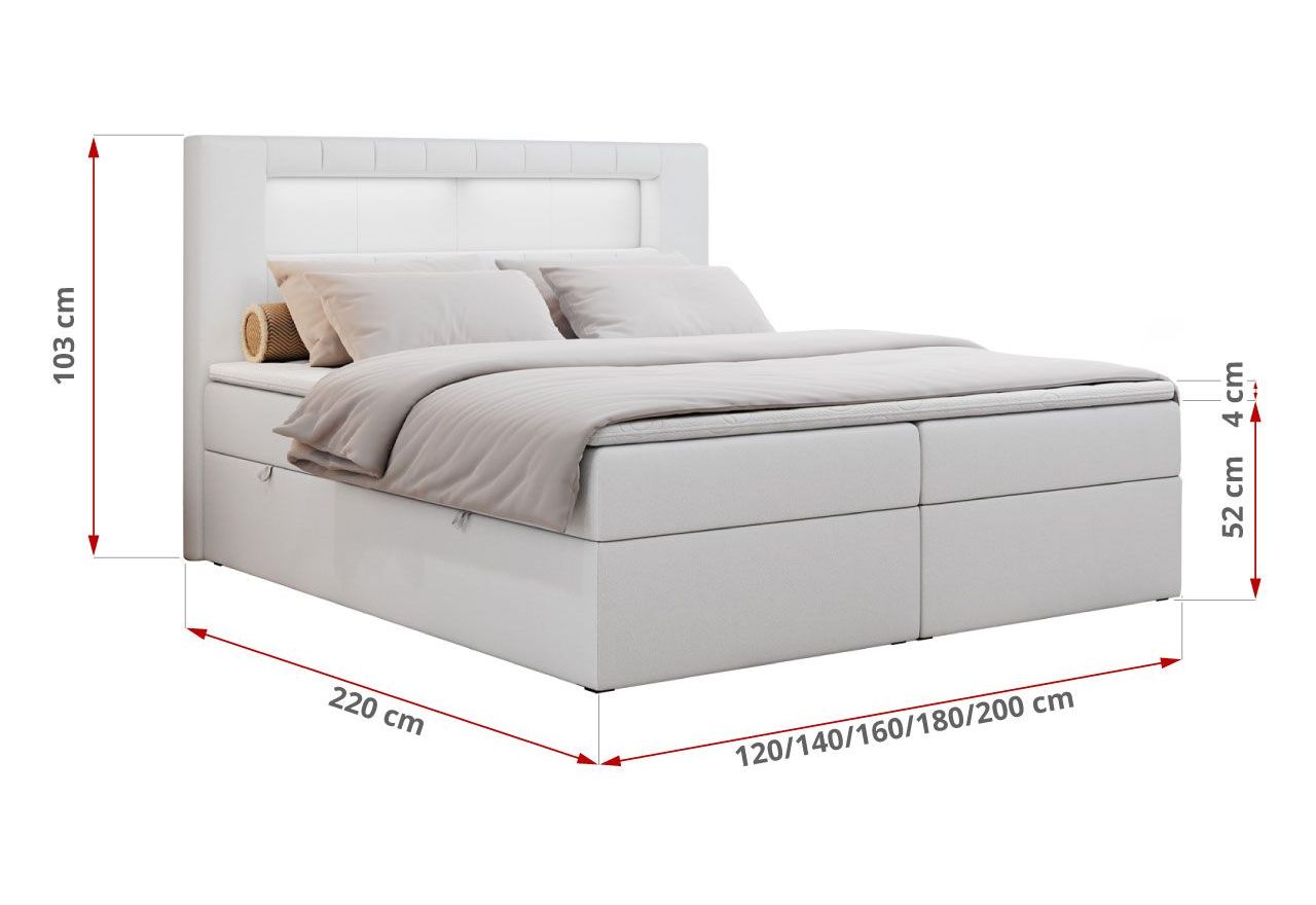 Łóżko kontynentalne GOLD 5 180x200 - Soft 17 - biała ekoskóra - OUTLETU