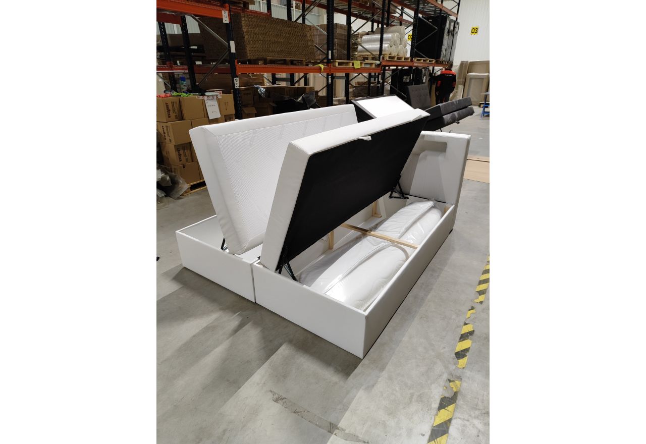 Łóżko kontynentalne GOLD 5 180x200 - Soft 17 - biała ekoskóra - OUTLETU