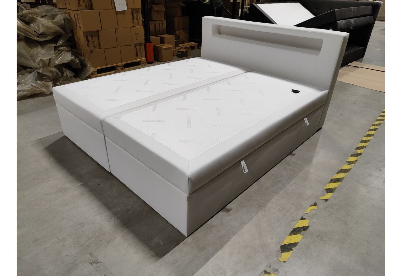 Łóżko kontynentalne GOLD 5 180x200 - Soft 17 - biała ekoskóra - OUTLETU