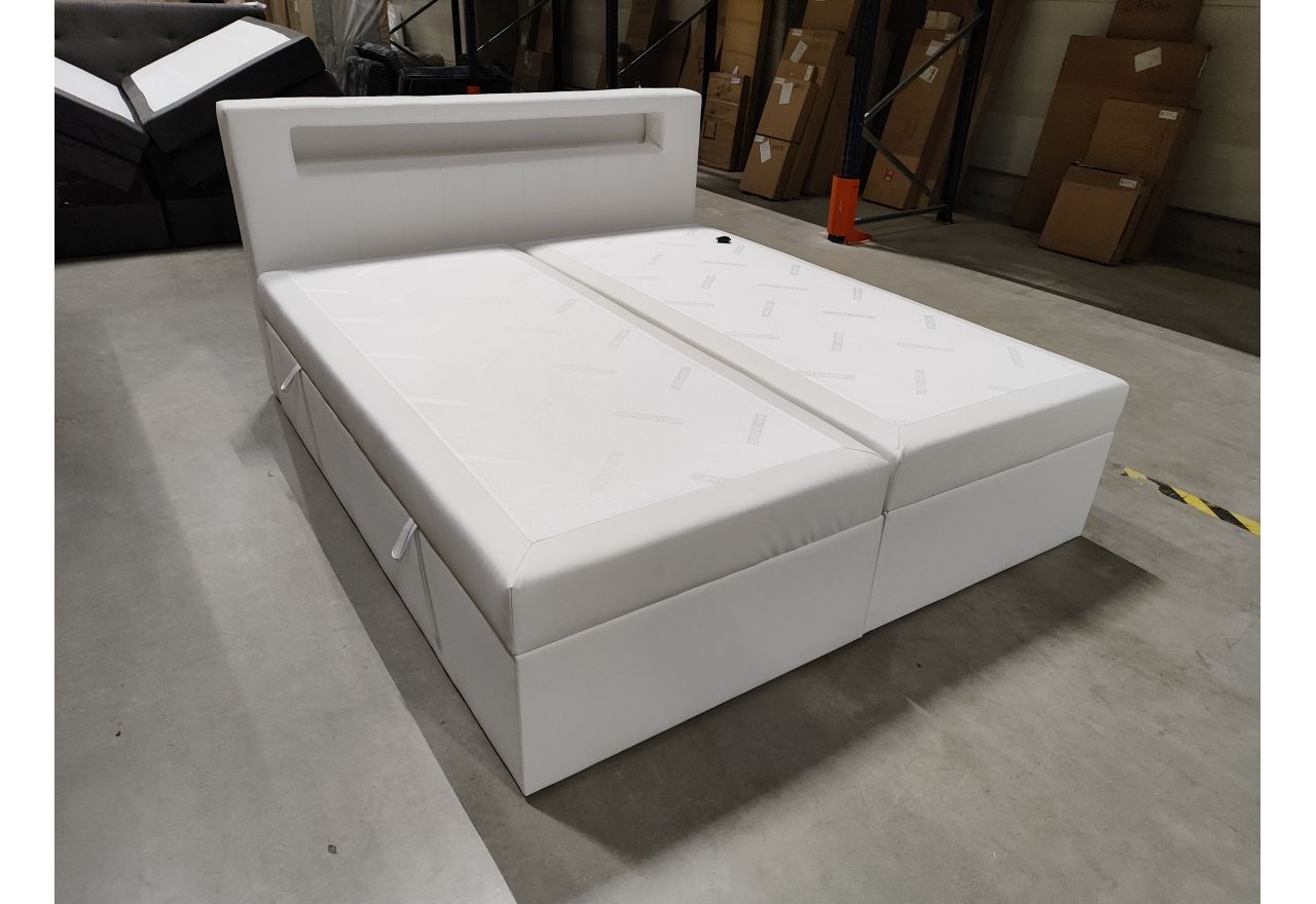 Łóżko kontynentalne GOLD 5 180x200 - Soft 17 - biała ekoskóra - OUTLETU