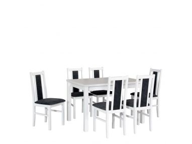 Biały zestaw mebli do jadalni i kuchni z wygodnymi krzesłami - stół MASTER 5 + krzesła ANAT 14