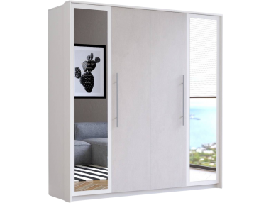 Szafa przesuwna w nowoczesnym stylu z przesuwnymi drzwiami do sypialni z lustrem - ALICJA Biały / Silk perłowa śmietanka
