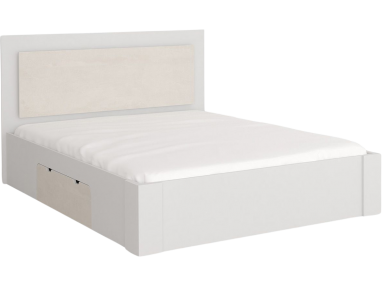 Łóżko dwuosobowe do sypialni z oświetleniem LED w zagłowiu - ALICJA Biały / Silk perłowa śmietanka