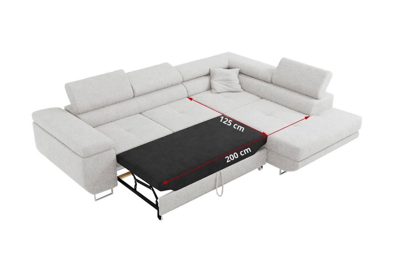 Narożnik GUSTAW L - strona lewa - jasnoszary, boucle