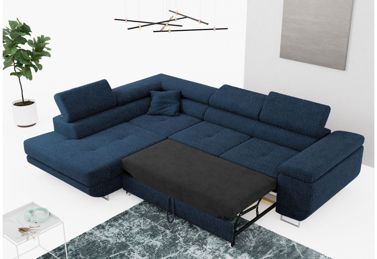 Narożnik GUSTAW L - strona lewa - ciemnoniebieski, boucle