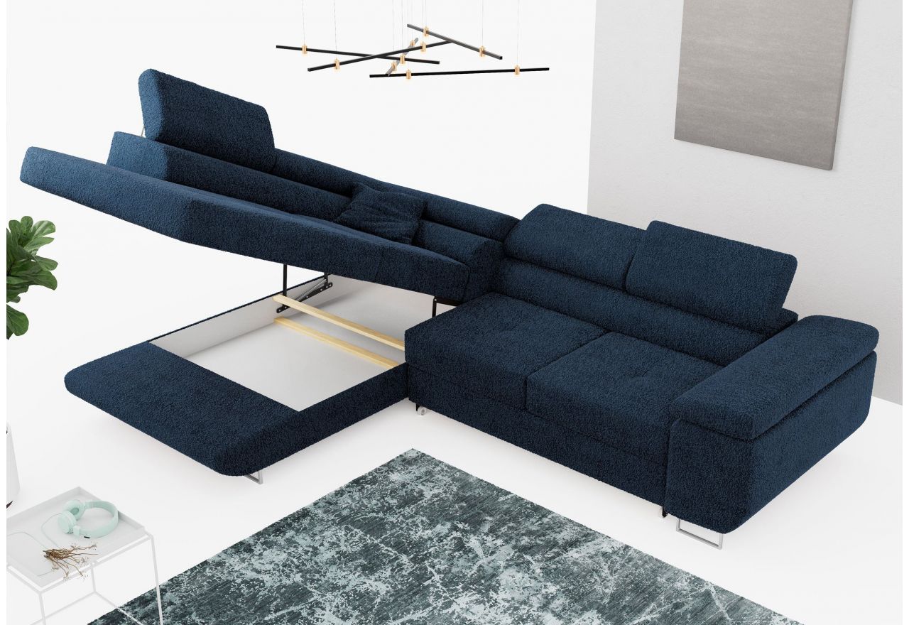 Narożnik GUSTAW L - strona lewa - ciemnoniebieski, boucle