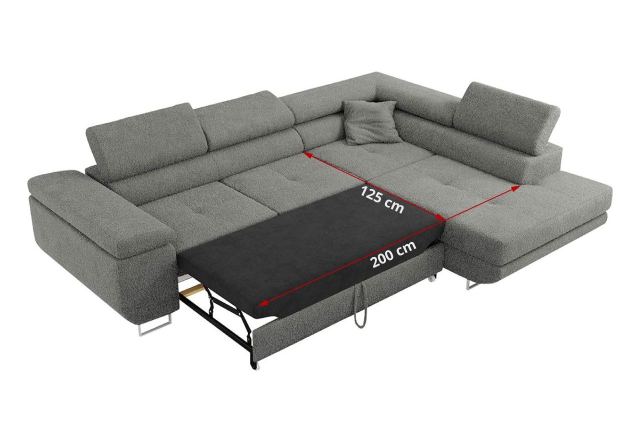 Narożnik GUSTAW L - strona lewa - szary, boucle