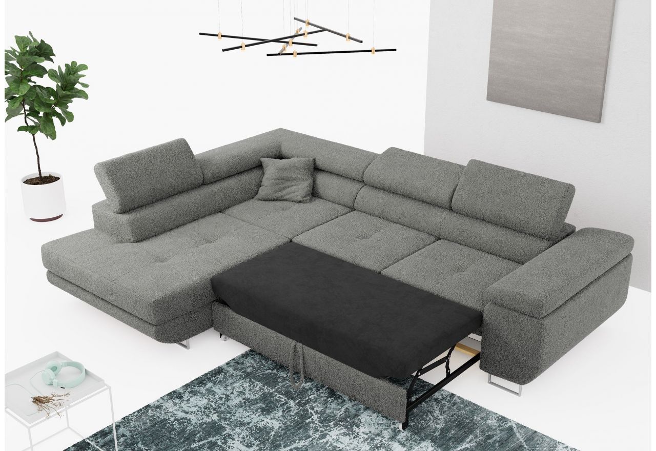 Narożnik GUSTAW L - strona lewa - szary, boucle