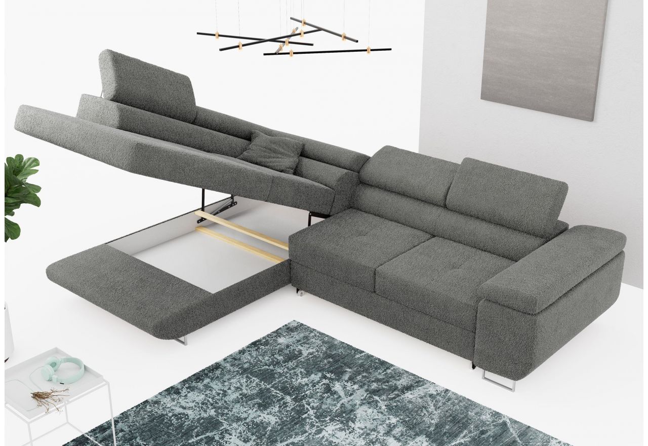 Narożnik GUSTAW L - strona lewa - szary, boucle