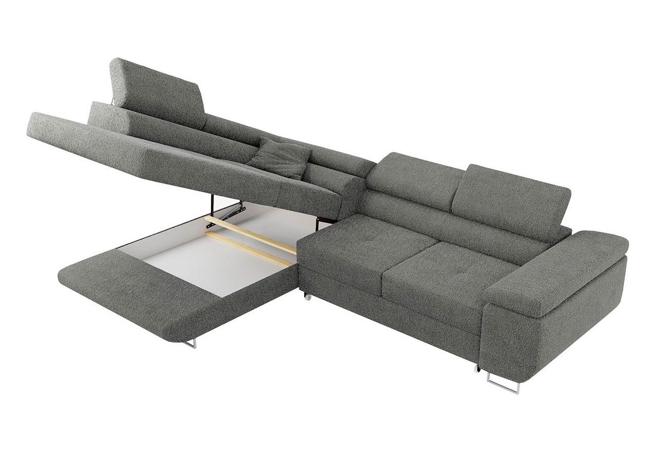 Narożnik GUSTAW L - strona lewa - szary, boucle