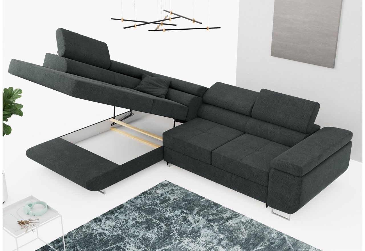 Narożnik GUSTAW L - strona lewa - ciemnoszary, struktura