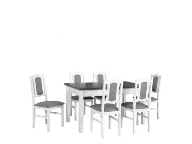 Stylowy zestaw mebli do jadalni w białym i grafitowym kolorze - stół MODUS 1 + krzesła ANAT 6