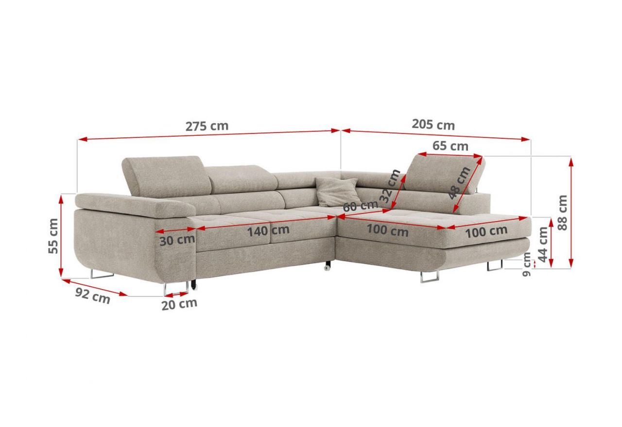 Narożnik GUSTAW L - strona lewa - beżowy, struktura
