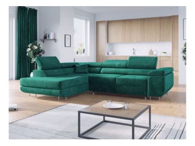 Narożnik GUSTAW L - strona lewa - ciemnozielony, welwet