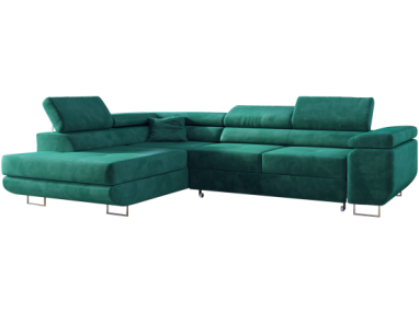 Narożnik GUSTAW L - strona lewa - ciemnozielony, welwet