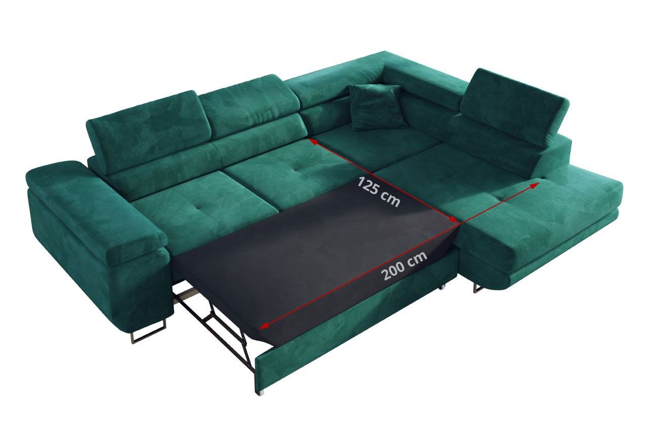 Narożnik GUSTAW L - strona lewa - ciemnozielony, welwet