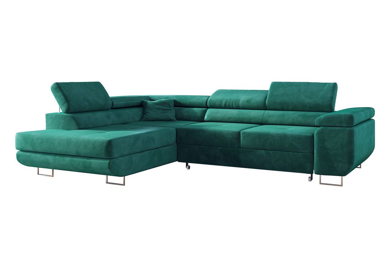 Narożnik GUSTAW L - strona lewa - ciemnozielony, welwet
