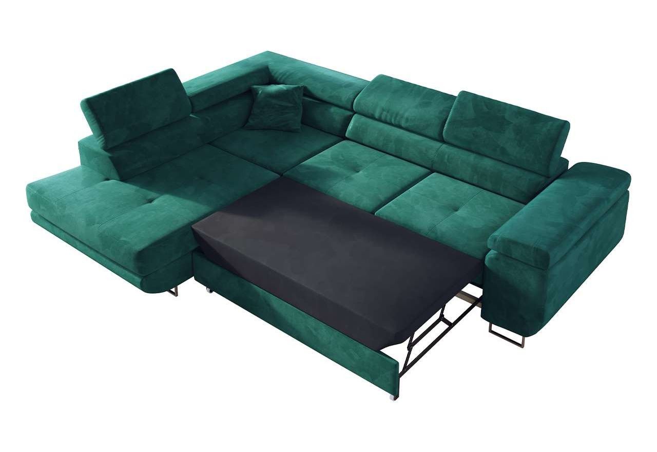 Narożnik GUSTAW L - strona lewa - ciemnozielony, welwet