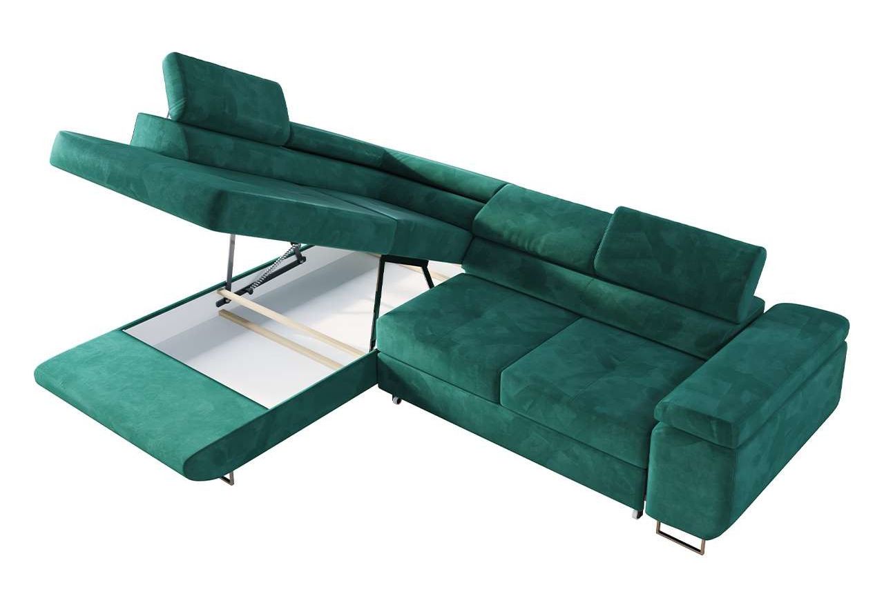 Narożnik GUSTAW L - strona lewa - ciemnozielony, welwet