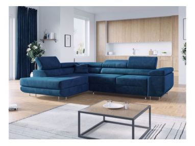 Narożnik GUSTAW L - strona lewa - ciemnoniebieski, welwet