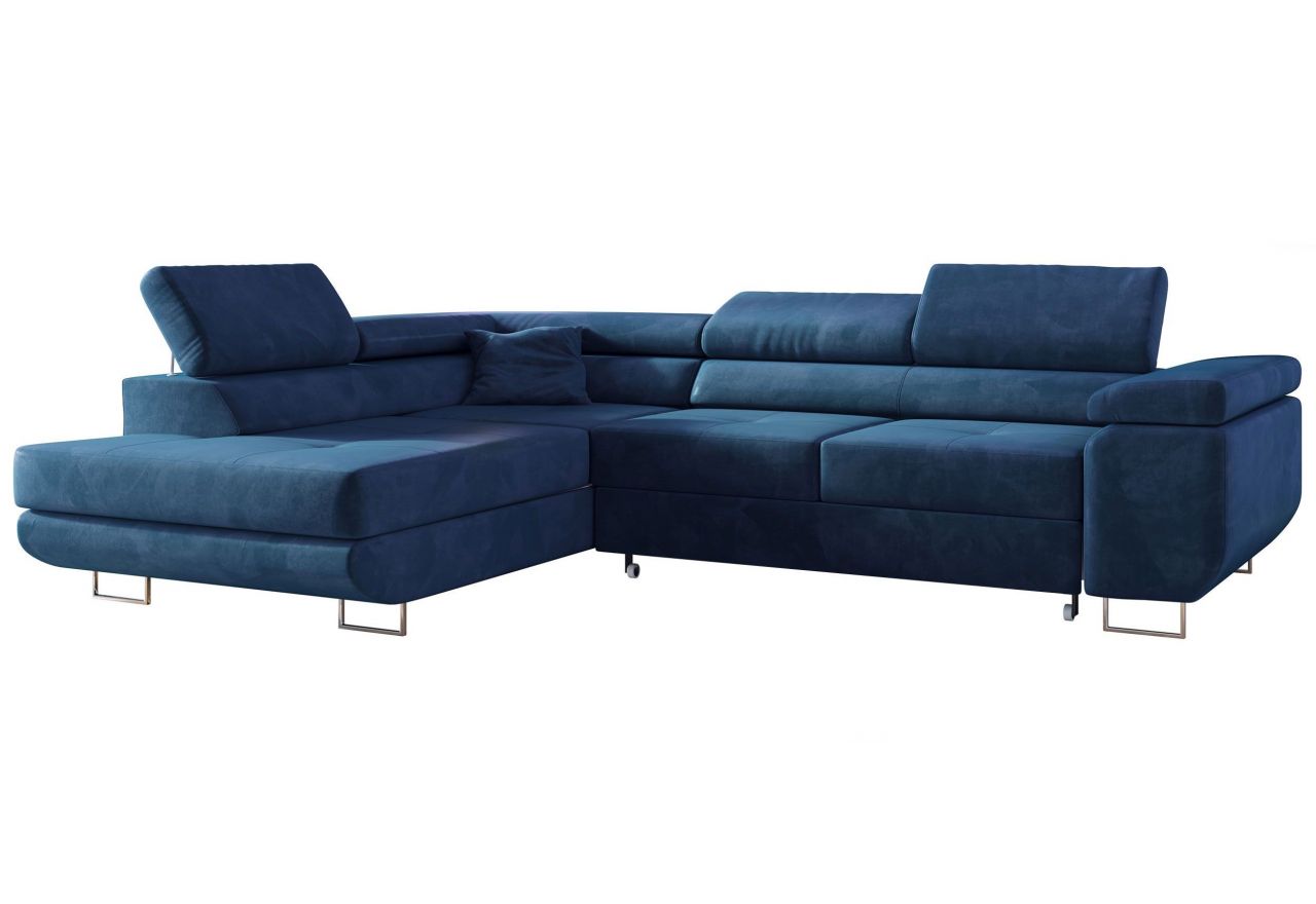 Narożnik GUSTAW L - strona lewa - ciemnoniebieski, welwet