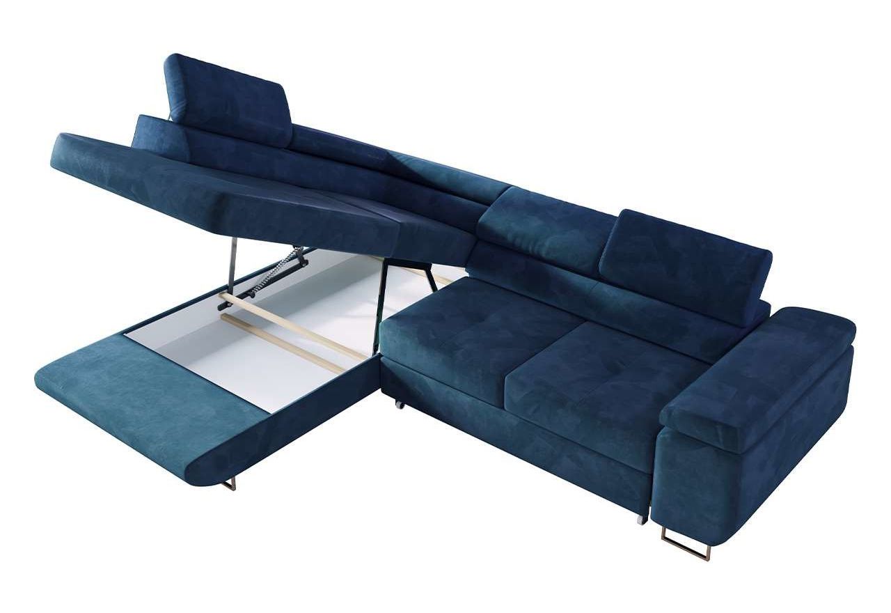 Narożnik GUSTAW L - strona lewa - ciemnoniebieski, welwet