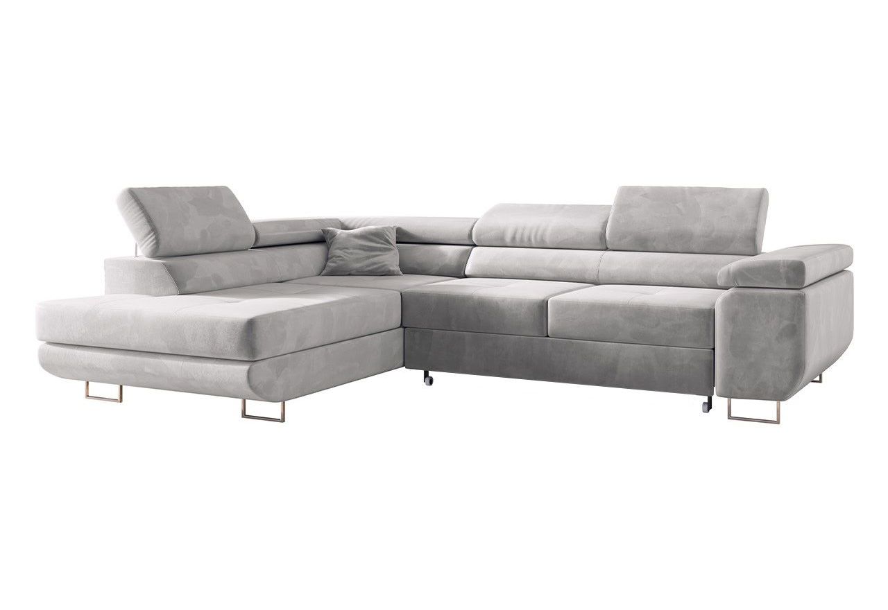 Narożnik GUSTAW L - strona lewa - jasnoszary, welwet