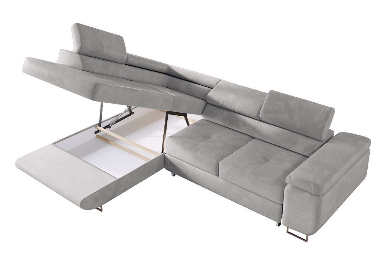 Narożnik GUSTAW L - strona lewa - jasnoszary, welwet