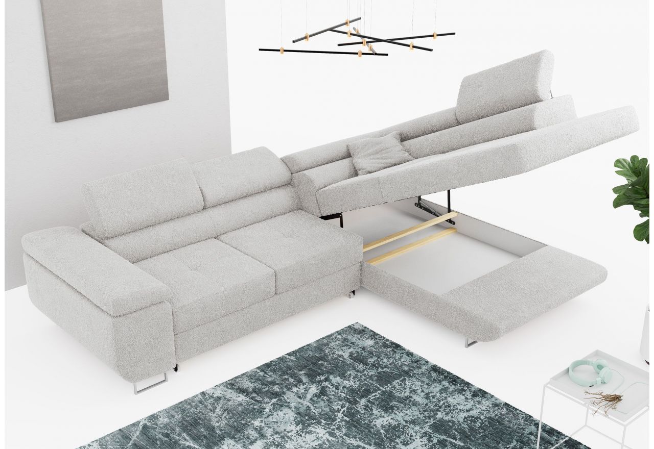 Narożnik GUSTAW L - strona prawa - jasnoszary, boucle