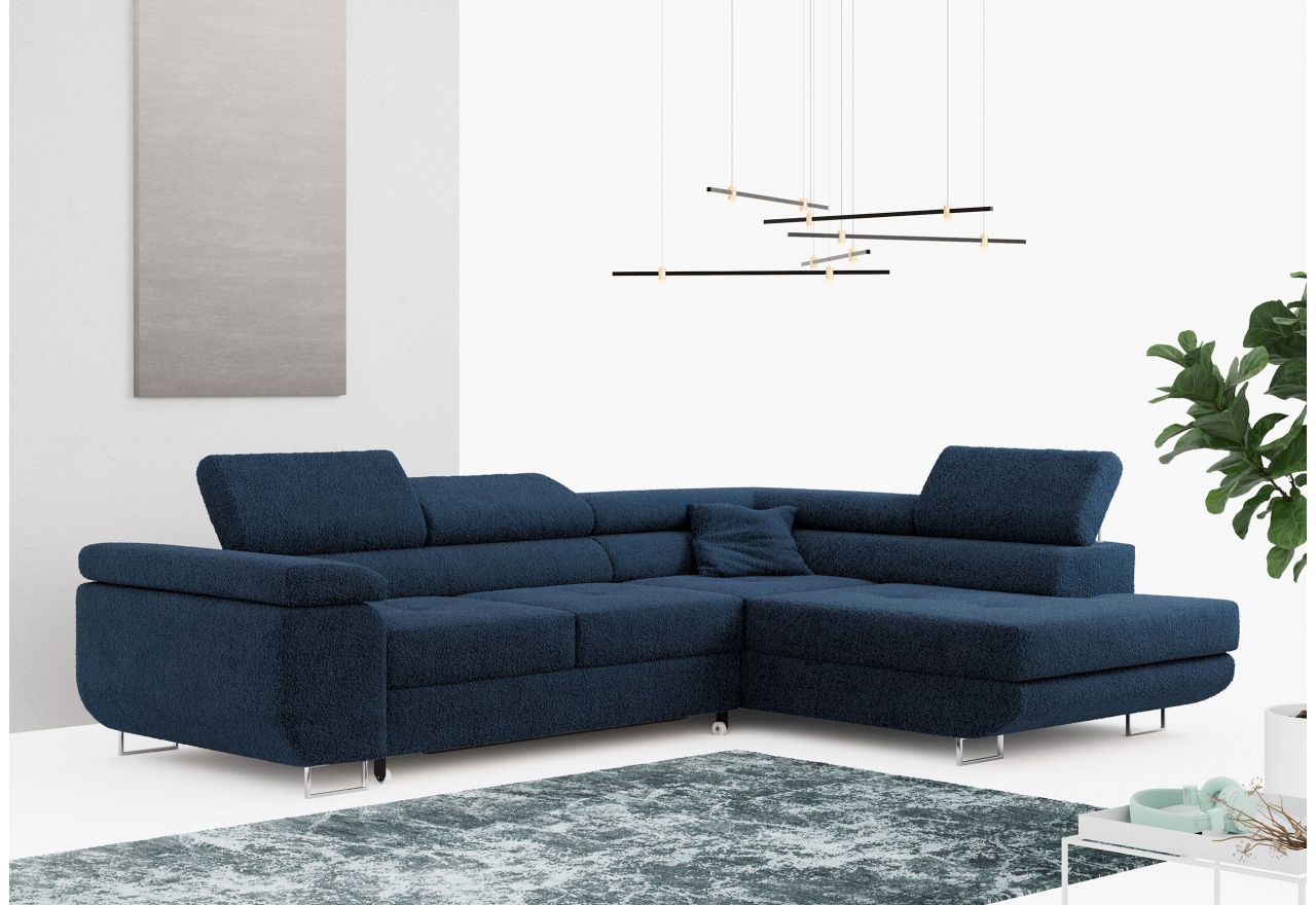 Narożnik GUSTAW L - strona prawa - ciemnoniebieski, boucle