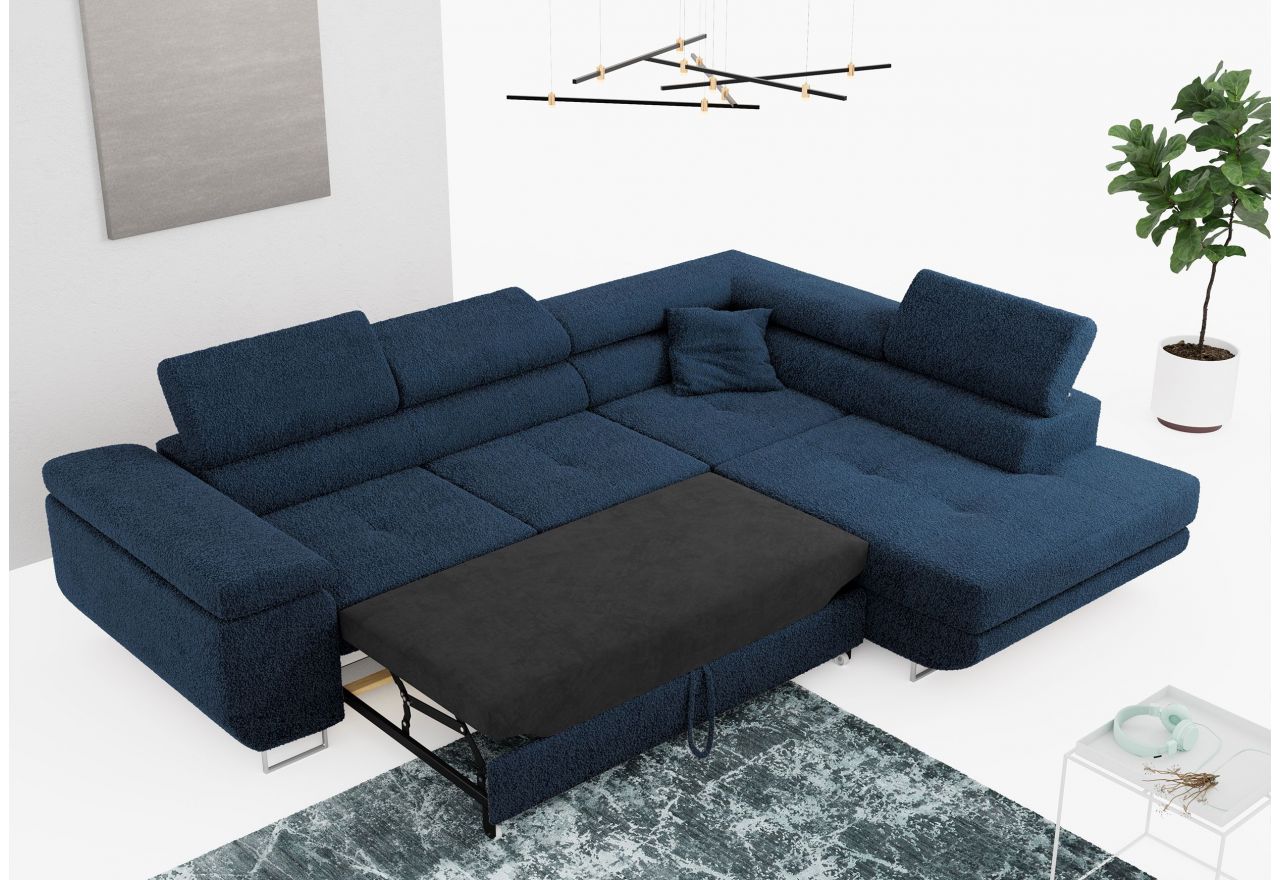 Narożnik GUSTAW L - strona prawa - ciemnoniebieski, boucle