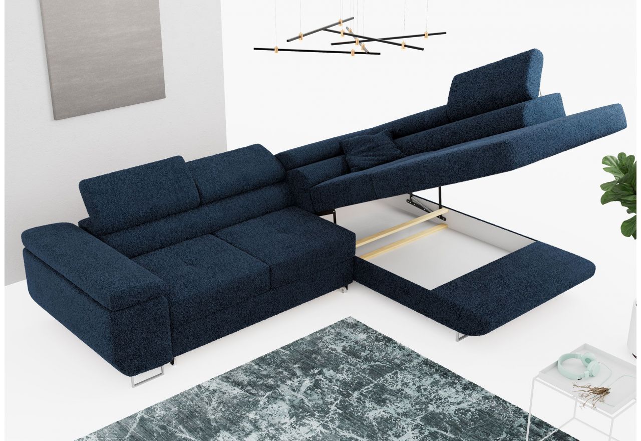 Narożnik GUSTAW L - strona prawa - ciemnoniebieski, boucle