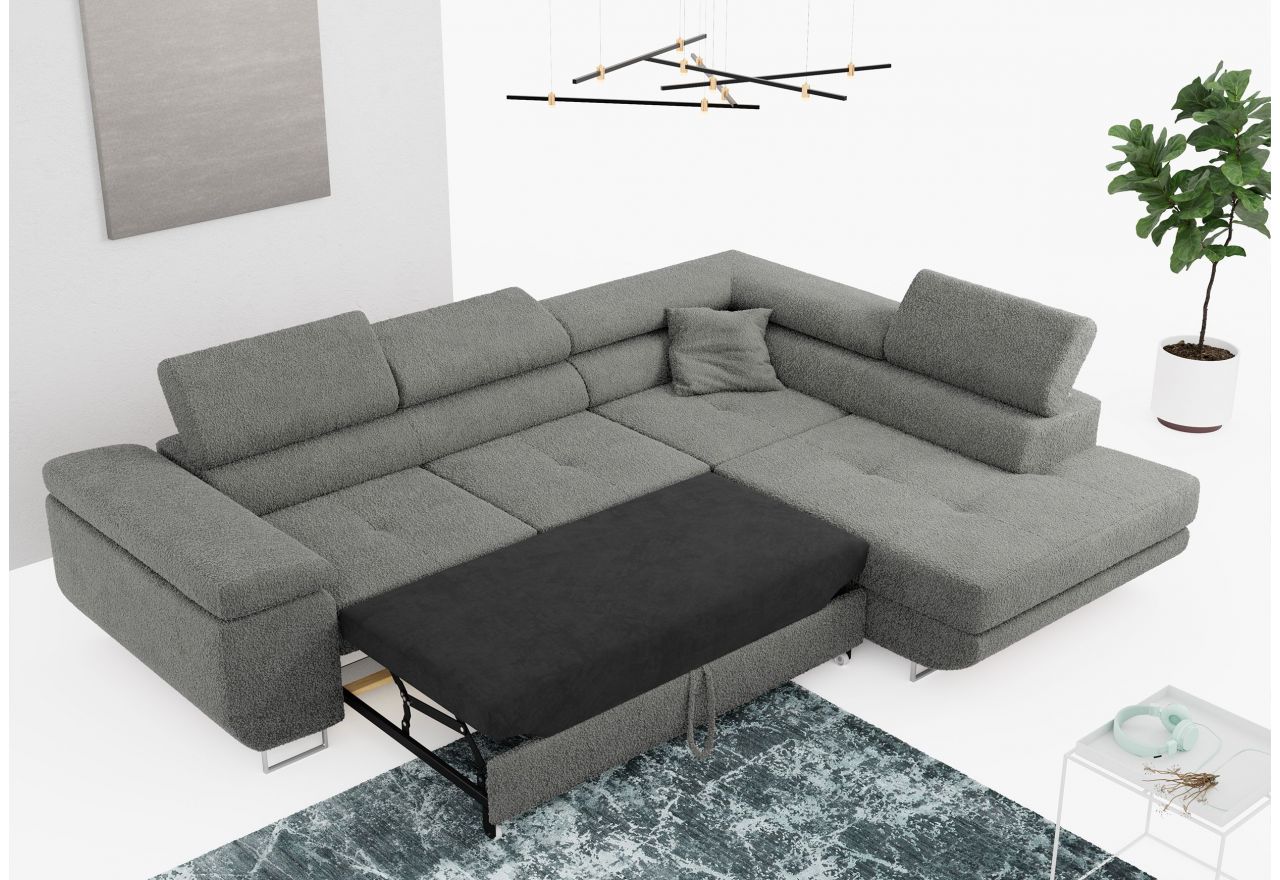 Narożnik GUSTAW L - strona prawa - szary, boucle