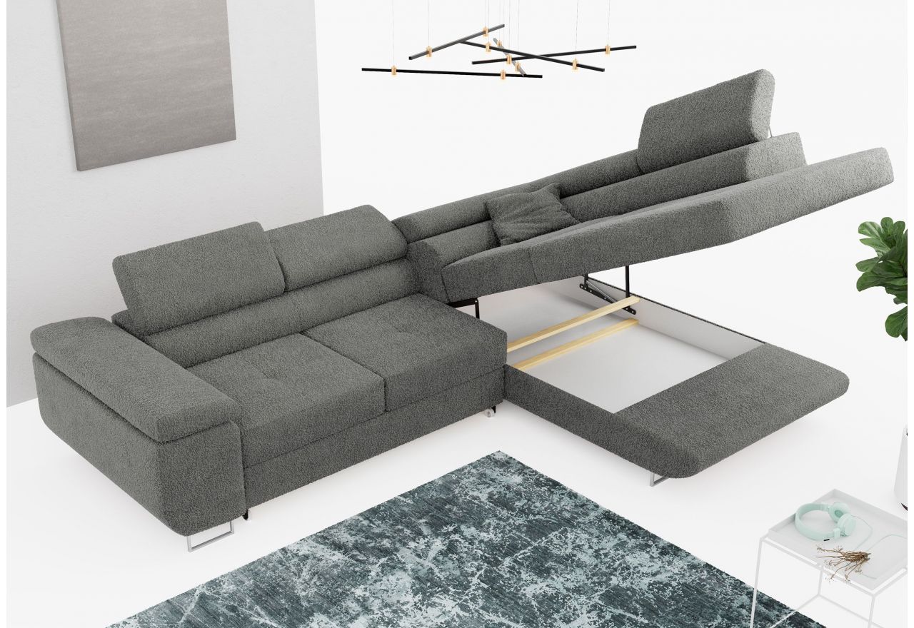 Narożnik GUSTAW L - strona prawa - szary, boucle