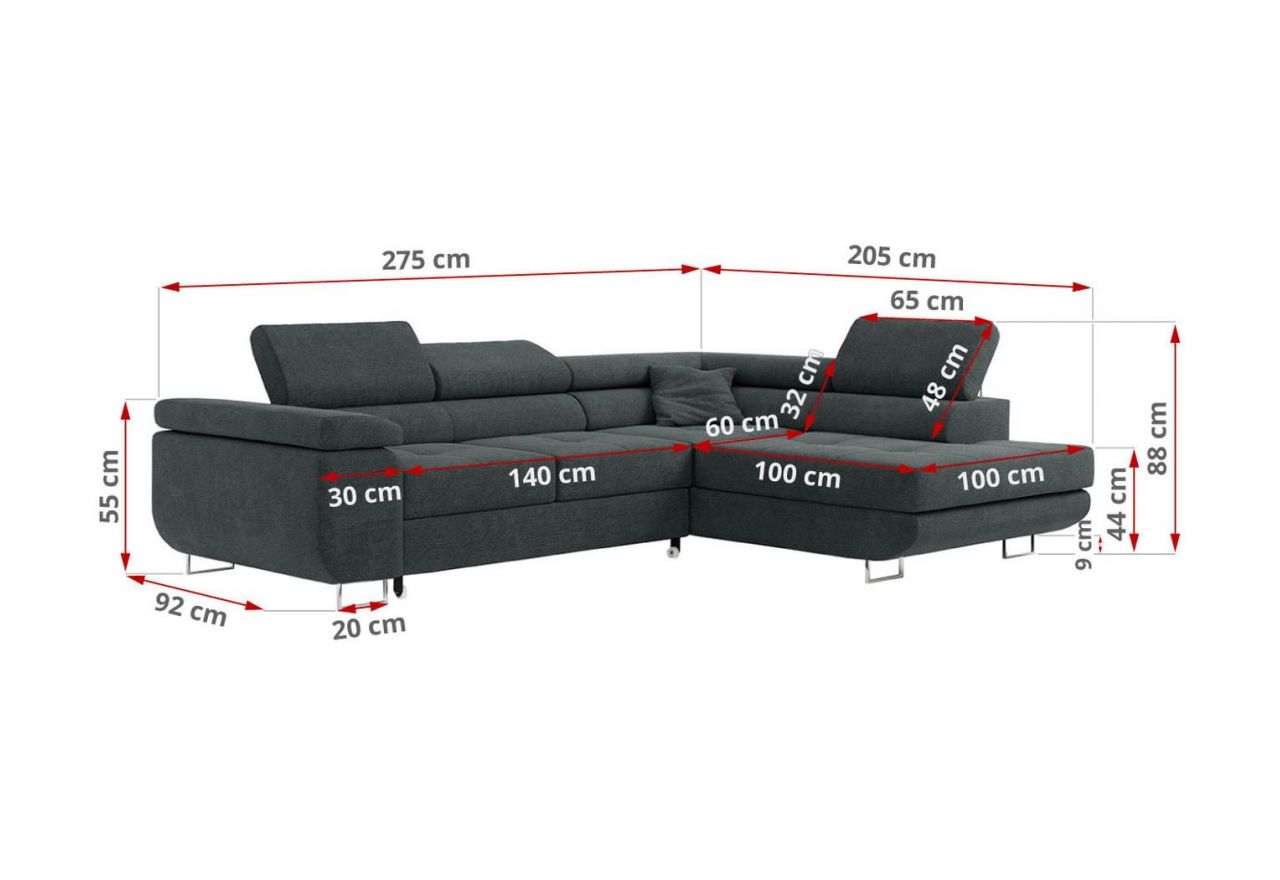 Narożnik GUSTAW L - strona prawa - ciemnoszary, struktura
