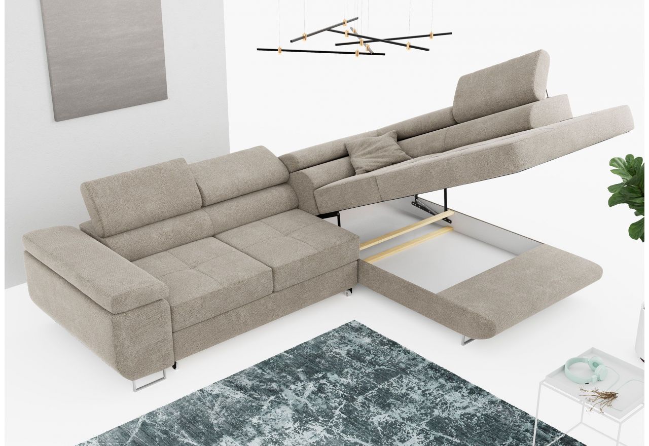 Narożnik GUSTAW L - strona prawa - beżowy, struktura