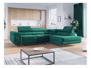 Narożnik GUSTAW L - strona prawa - ciemnozielony, welwet