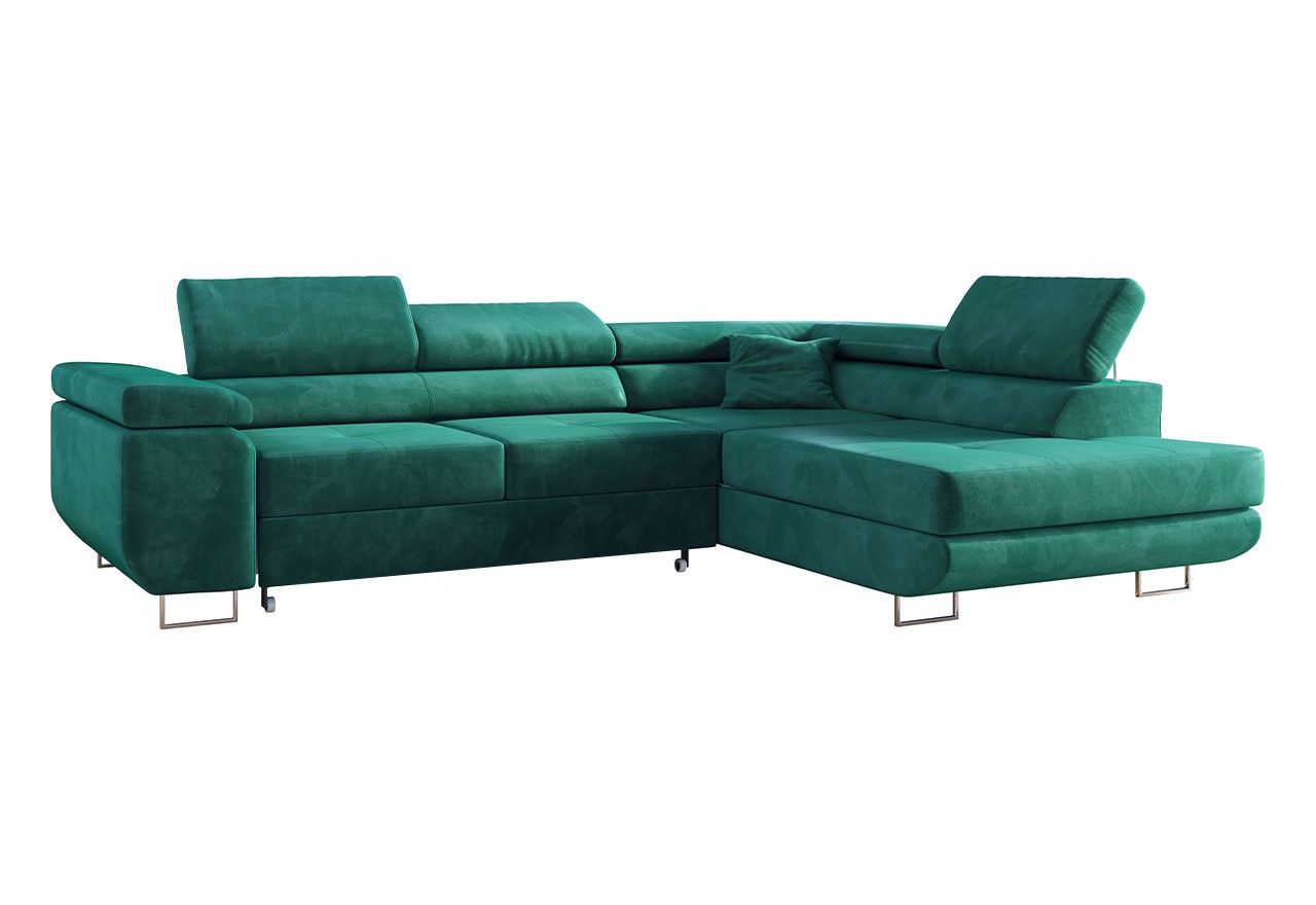 Narożnik GUSTAW L - strona prawa - ciemnozielony, welwet
